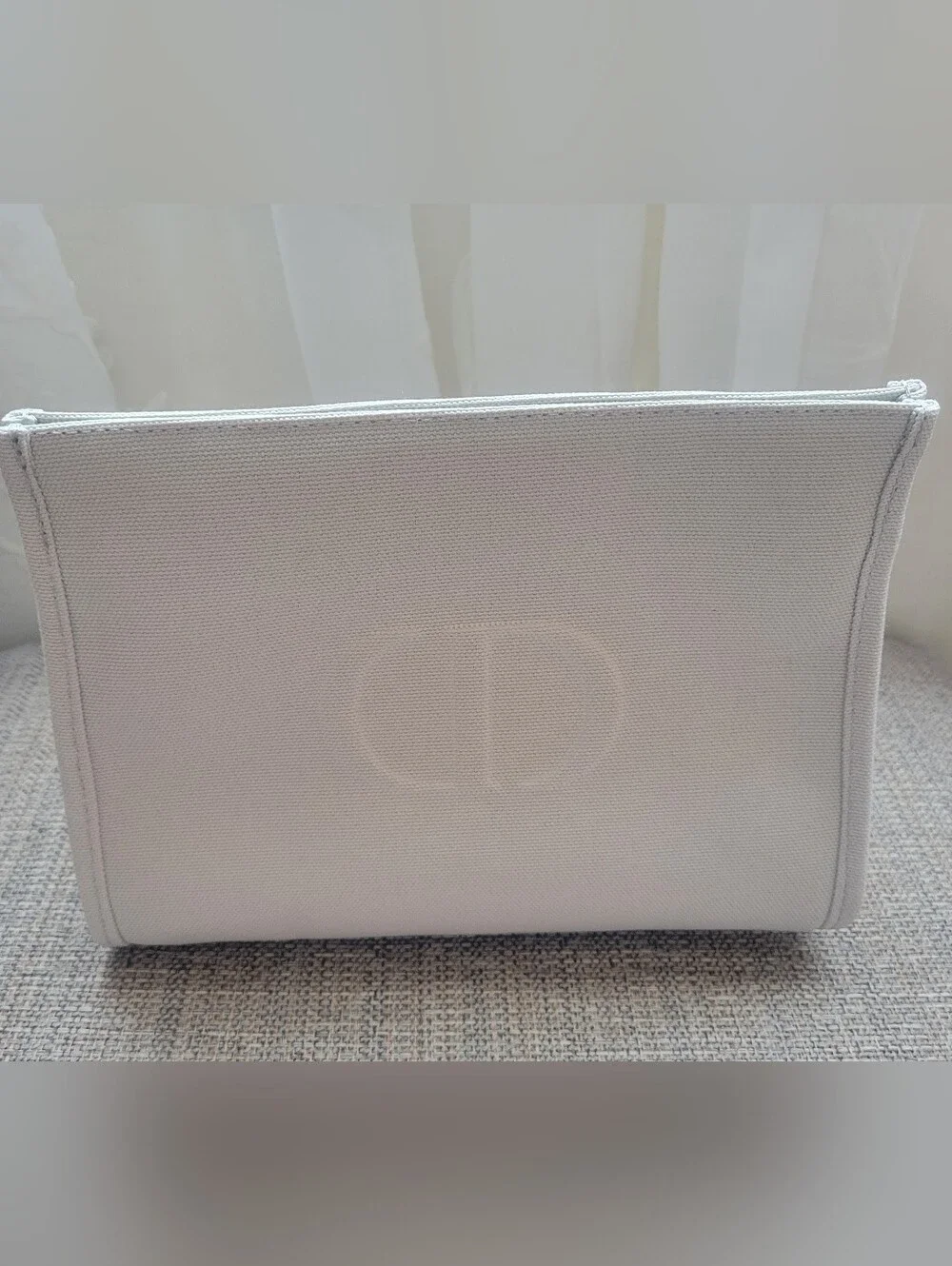 Christian Dior Embossed Monogram Canvasake Up Bag Pouch in Light Taupe/gray